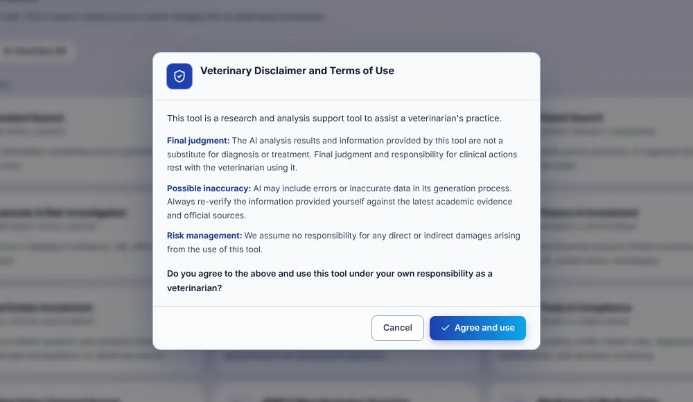 Agree to the professional-use terms (first time only)
